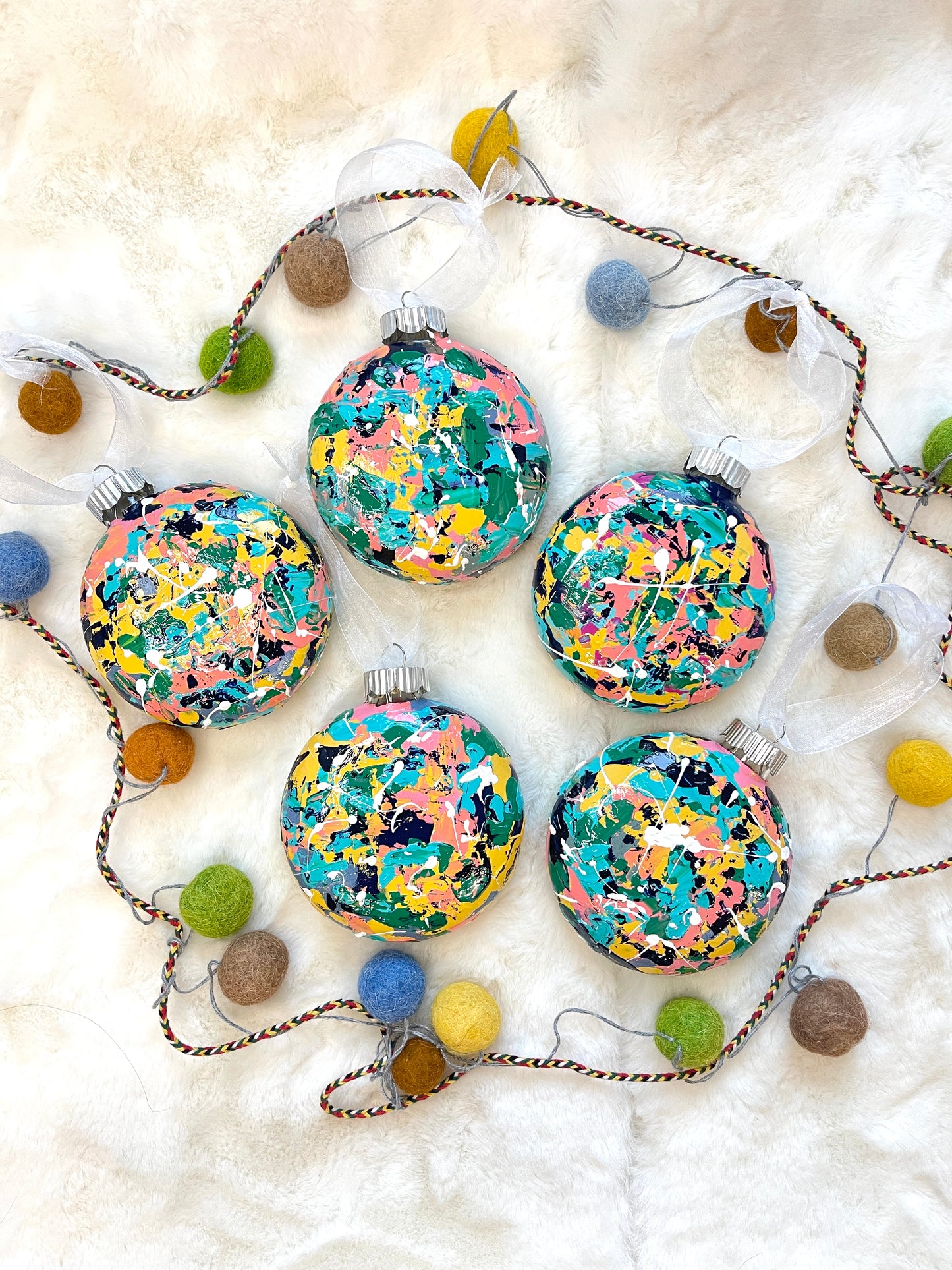 Glass Disc Ornament - Colorful Christmas