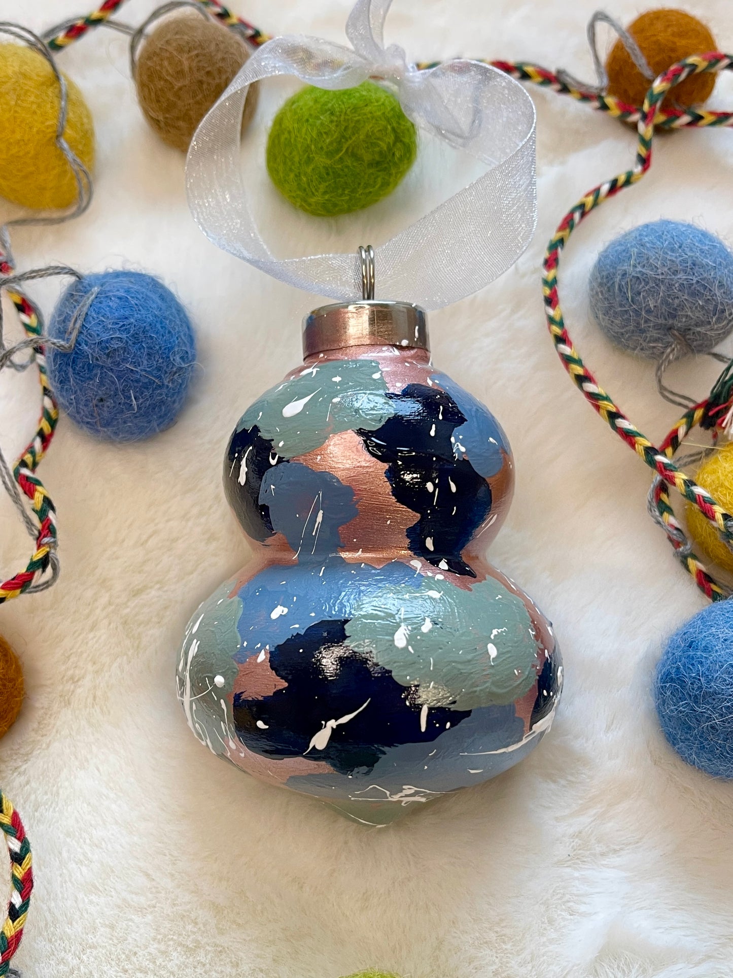 Ceramic Bauble Ornament - Rose Gold, Blue & Sage