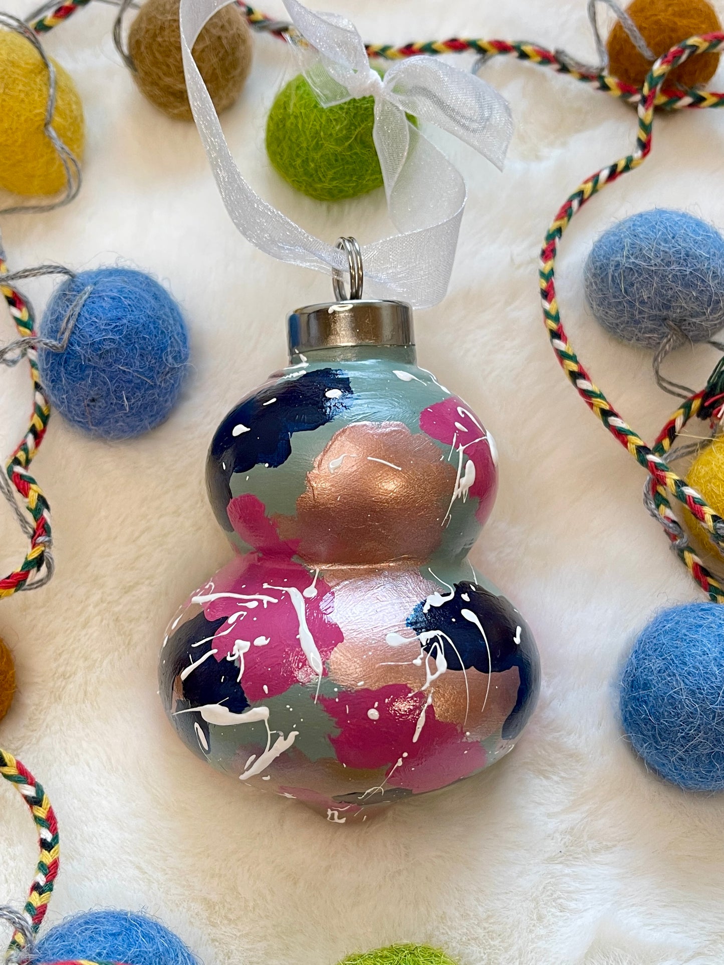 Ceramic Bauble Ornament - Rose Gold, Magenta, Sage & Navy