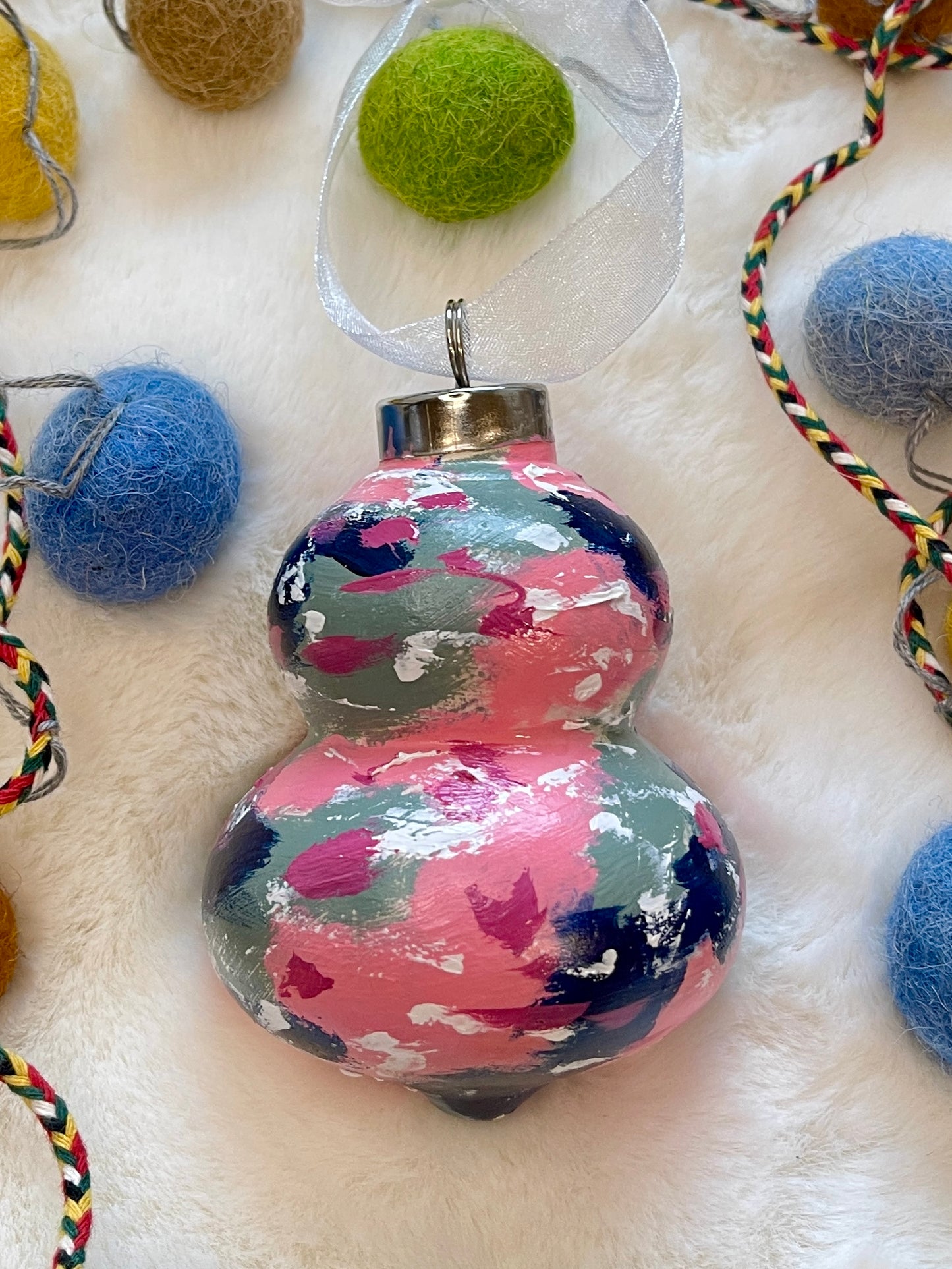 Ceramic Bauble Ornament - Sage, Rose & Navy