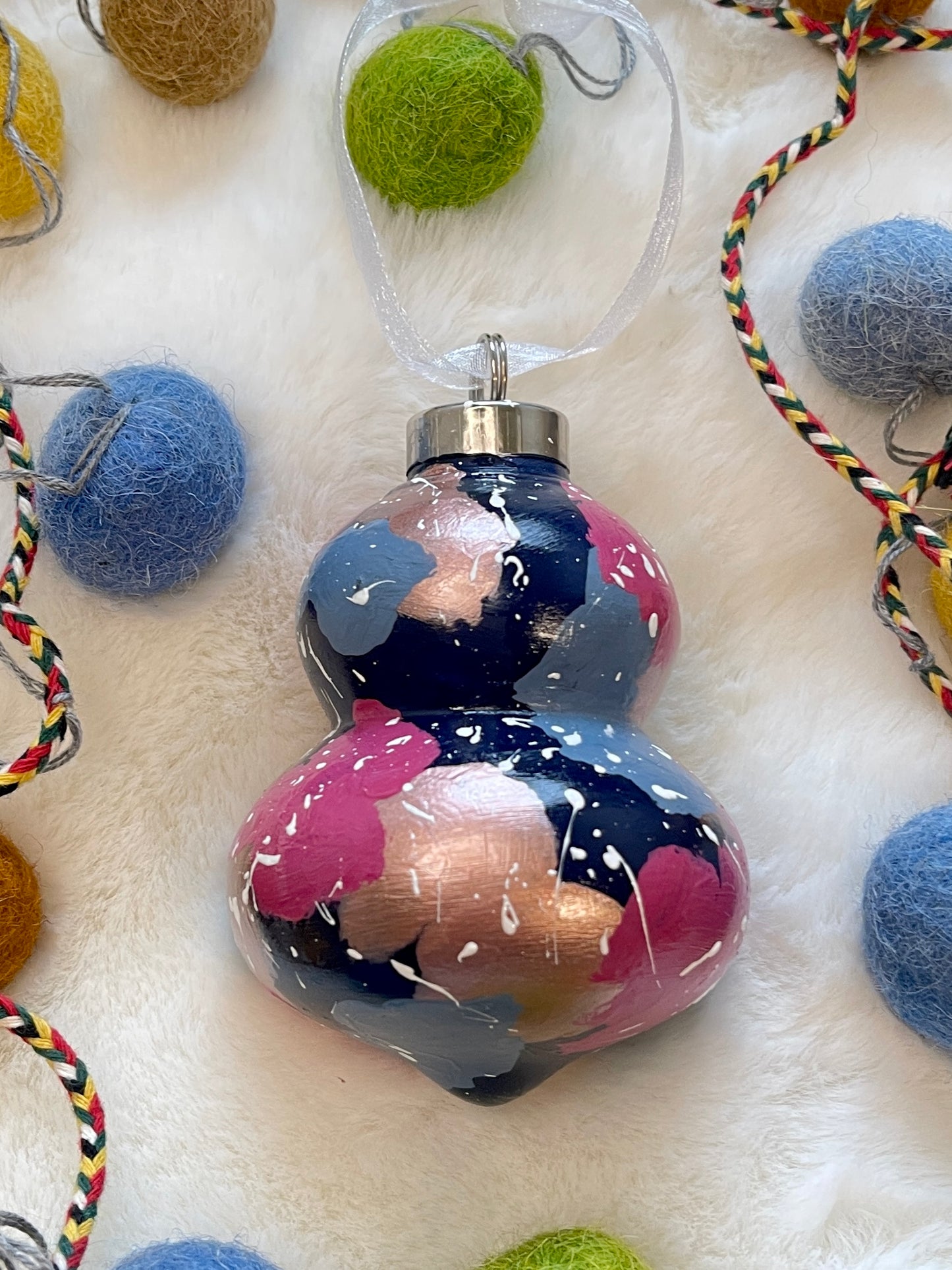 Ceramic Bauble Ornament - Rose Gold, Blue & Magenta