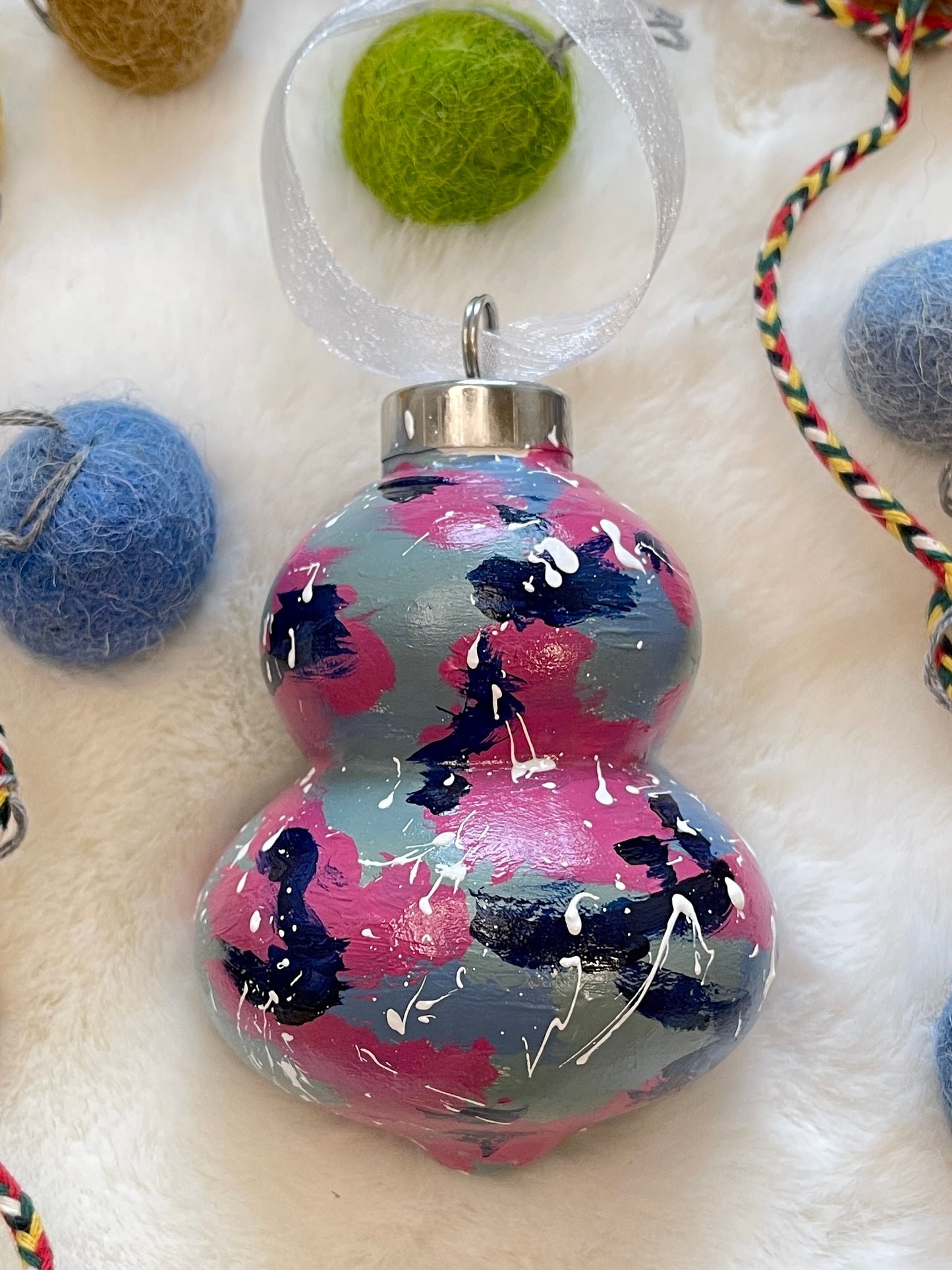 Ceramic Bauble Ornament - Magenta, Sage & Blue