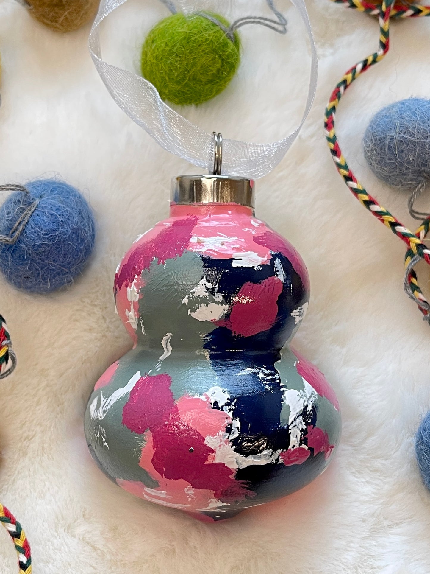 Ceramic Bauble Ornament - Sage, Rose, Magenta & Navy