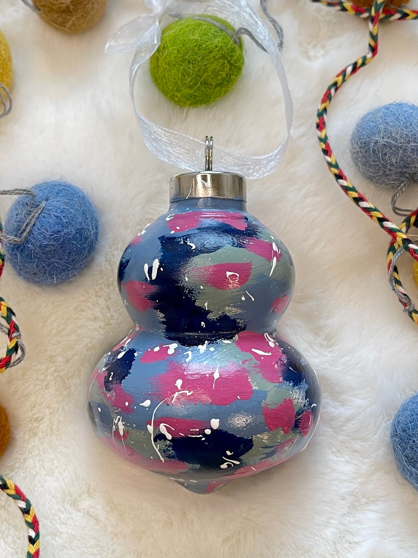 Ceramic Bauble Ornament - Blue, Sage & Magenta
