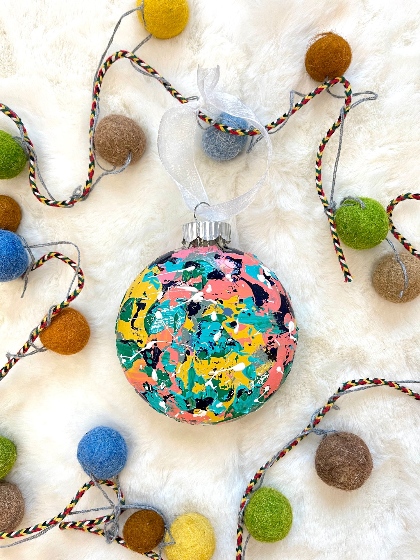 Glass Disc Ornament - Colorful Christmas