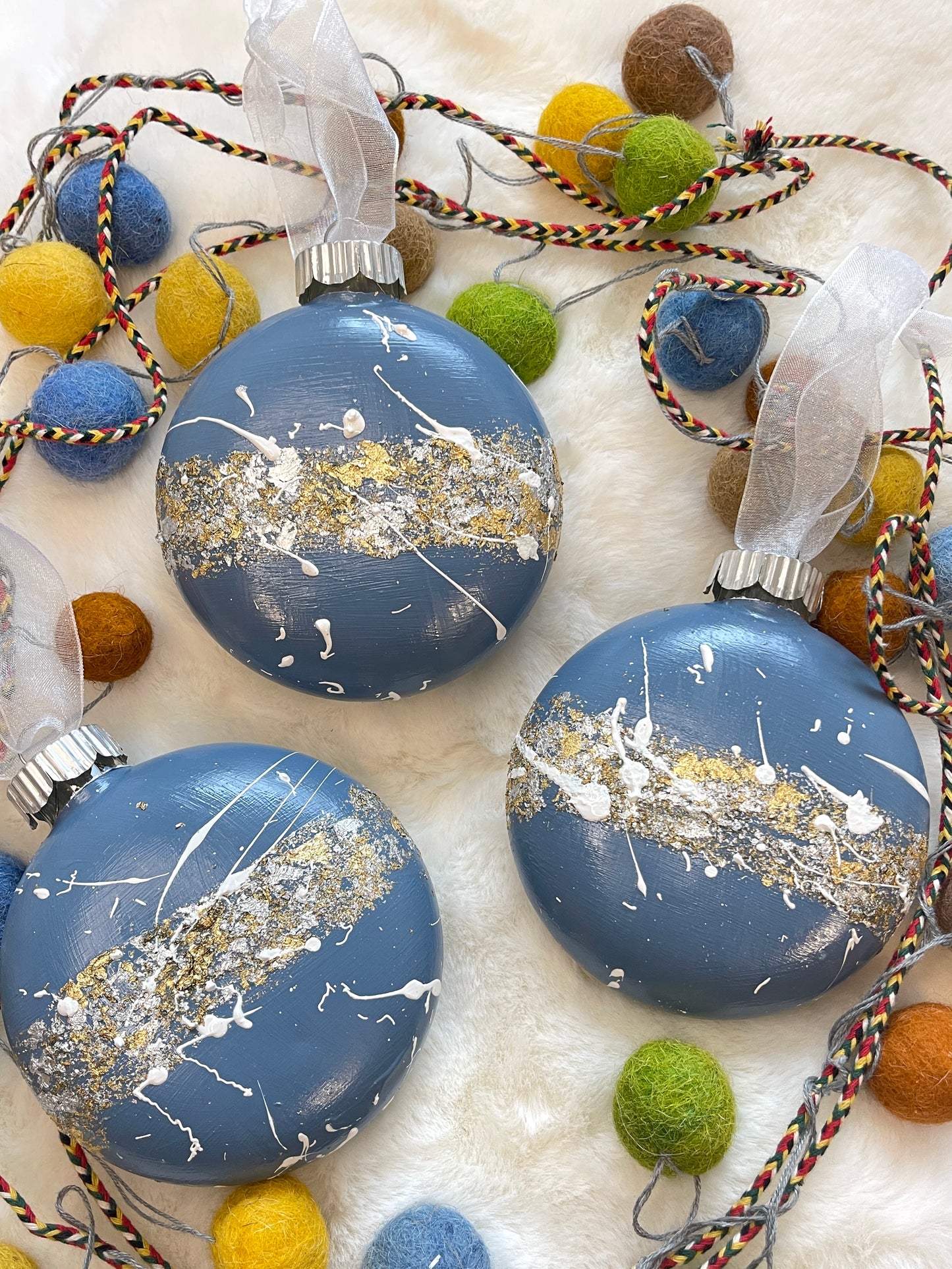 Glass Disc Ornament - Soft Blue with Metallic Leaf