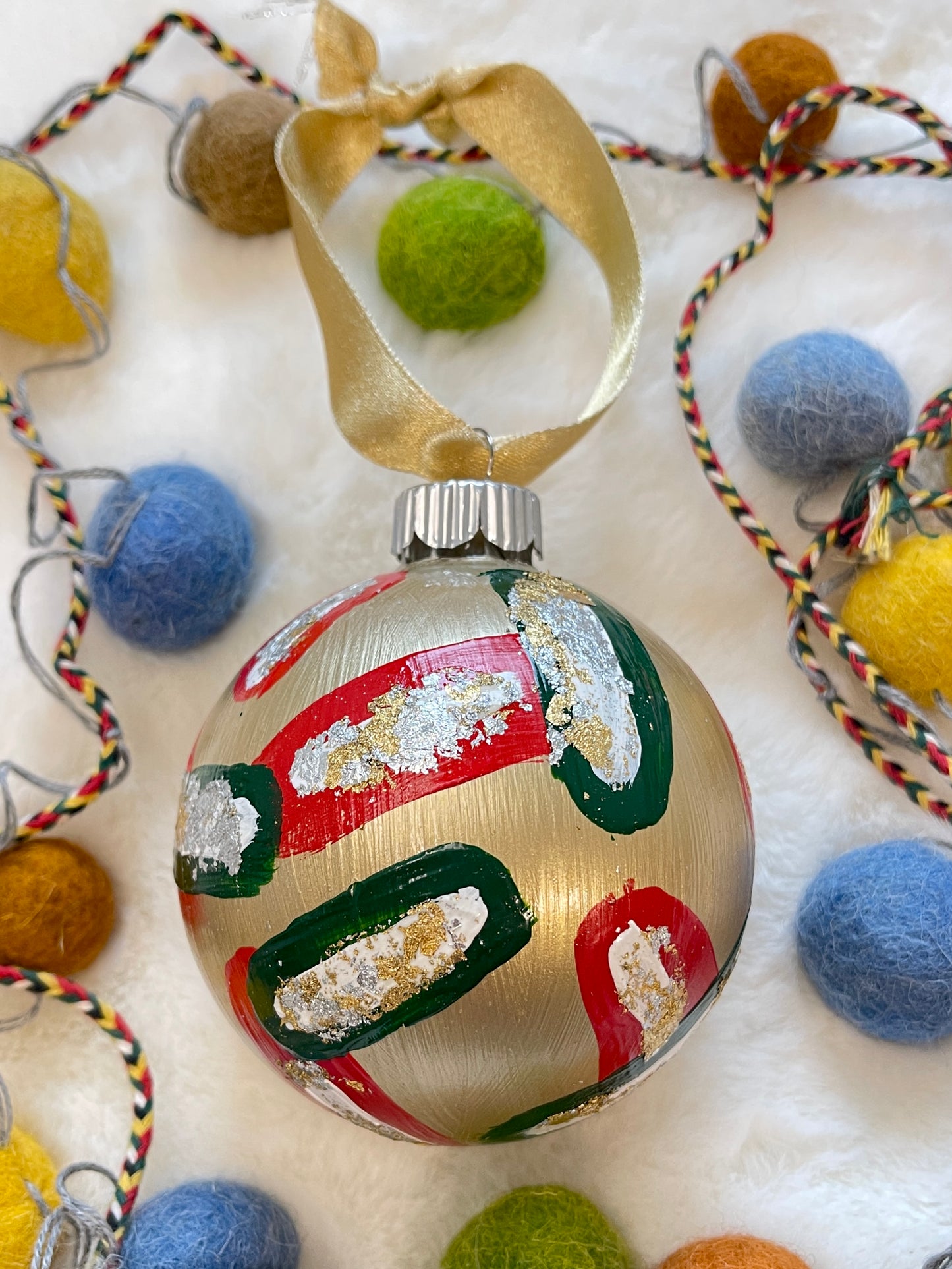 Glass Ball Ornament - Champagne, Red & Green