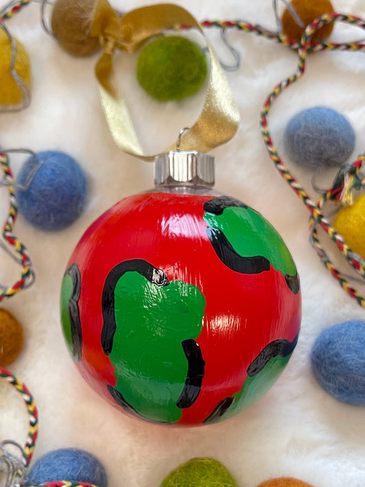 Glass Ball Ornament - Red & Green Leopard